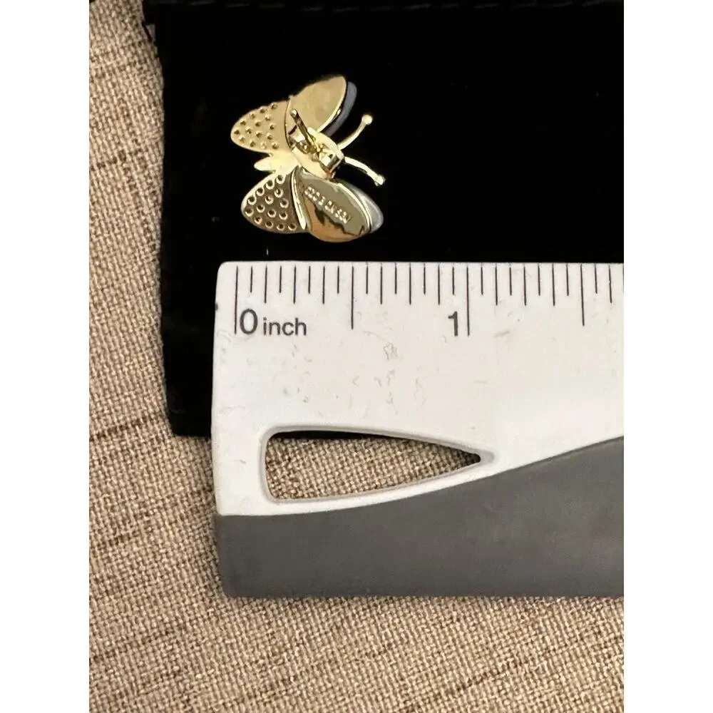 RACHEL GLAUBER Earrings 14k Gold Plated Mother Of Pearl Cubic Zirconia Butterfly